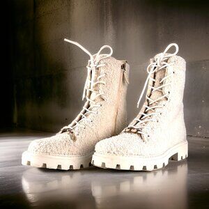 TODS Shearling Lace-Up Combat Boots - Size 38